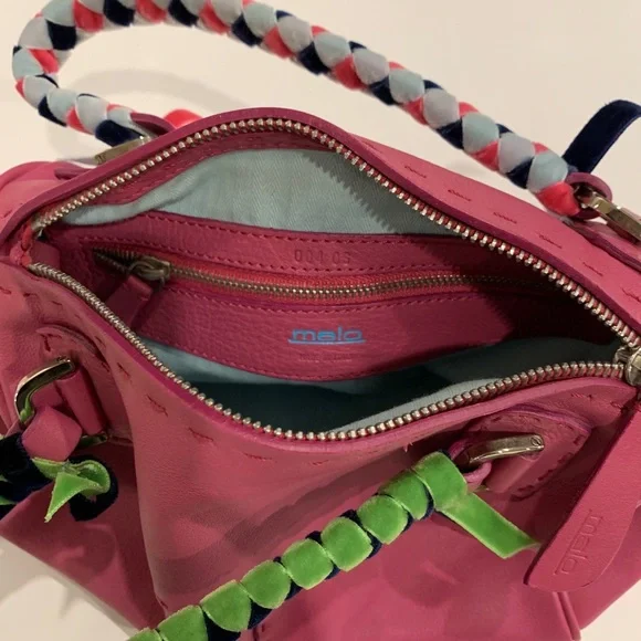 MALO designer mini handbag in bright pink with velvet woven straps - Picture 7 of 10